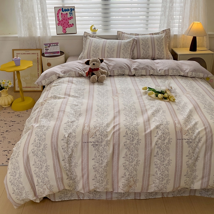 91家纺网 家纺一手货源 找家纺 乐童 2024新款直播爆款13070纯棉印花吊边款一字绣四件套-第七波 赫本风