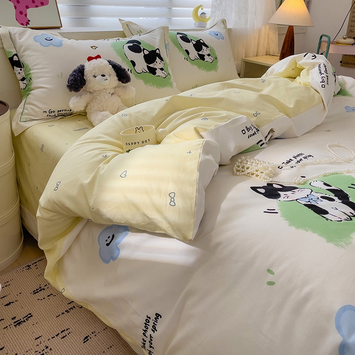 91家纺网 家纺一手货源 找家纺 乐童 2024新款直播爆款13070纯棉印花吊边款一字绣四件套-第七波 淘气喵