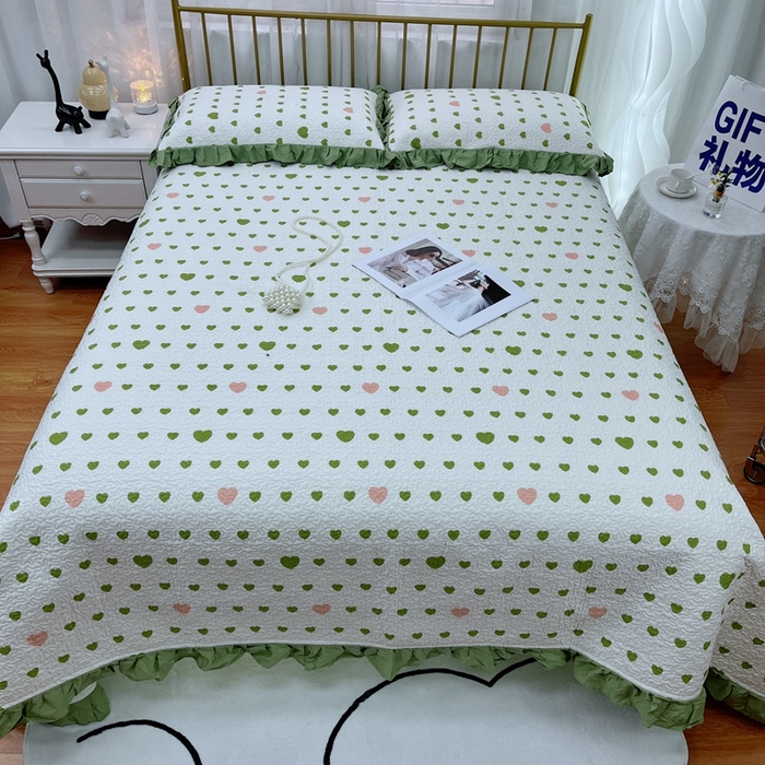 91家纺网 家纺一手货源 找家纺 暖居 2024新款夏季凉感云小棉森氧棉50棉50天丝床盖三件套 肉肉绿