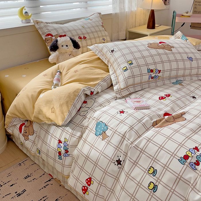 91家纺网 家纺一手货源 找家纺 乐童 2024新款直播爆款13070纯棉印花吊边款一字绣四件套-第七波 萌趣家族