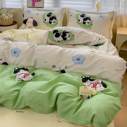 乐童 2024新款直播爆款13070纯棉印花吊边款一字绣四件套-第七波 淘气喵