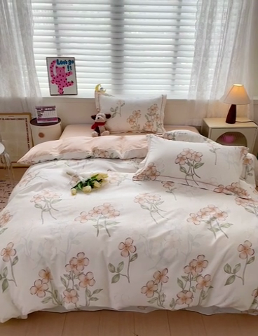 91家纺网 家纺一手货源 找家纺 乐童 2024新款直播爆款13070纯棉印花吊边款一字绣四件套-第七波 百香茶樱