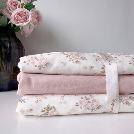 麦伦家居 2024春夏新品全棉有氧双层纱印花系列四件套（叠拍图）粉黛