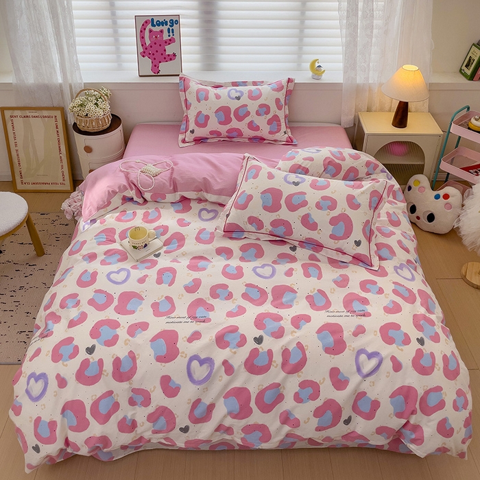 91家纺网 家纺一手货源 找家纺 乐童 2024新款直播爆款13070纯棉印花吊边款一字绣四件套-第七波 漫语红