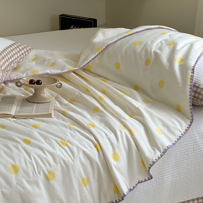 91家纺网 家纺一手货源 找家纺 洋铭区 2024新款贝壳边全棉印花夏被 黄小圆