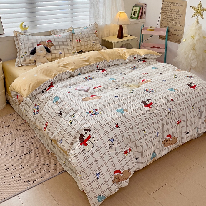 91家纺网 家纺一手货源 找家纺 乐童 2024新款直播爆款13070纯棉印花吊边款一字绣四件套-第七波 萌趣家族