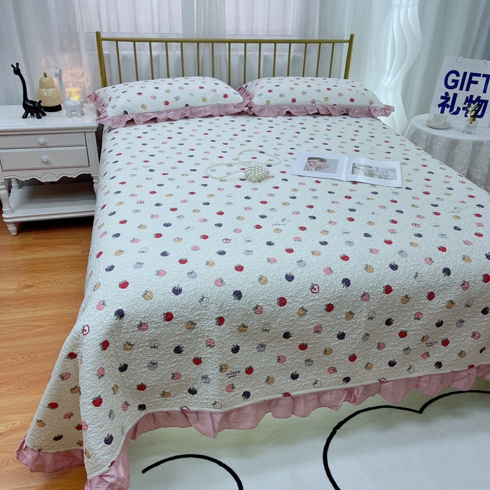 91家纺网 家纺一手货源 找家纺 暖居 2024新款夏季凉感云小棉森氧棉50棉50天丝床盖三件套 草莓芝士