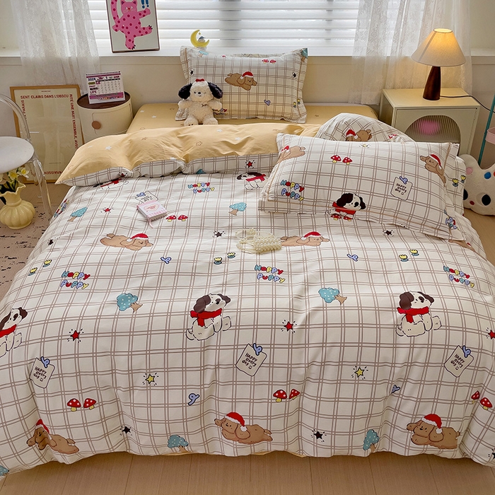 91家纺网 家纺一手货源 找家纺 乐童 2024新款直播爆款13070纯棉印花吊边款一字绣四件套-第七波 萌趣家族