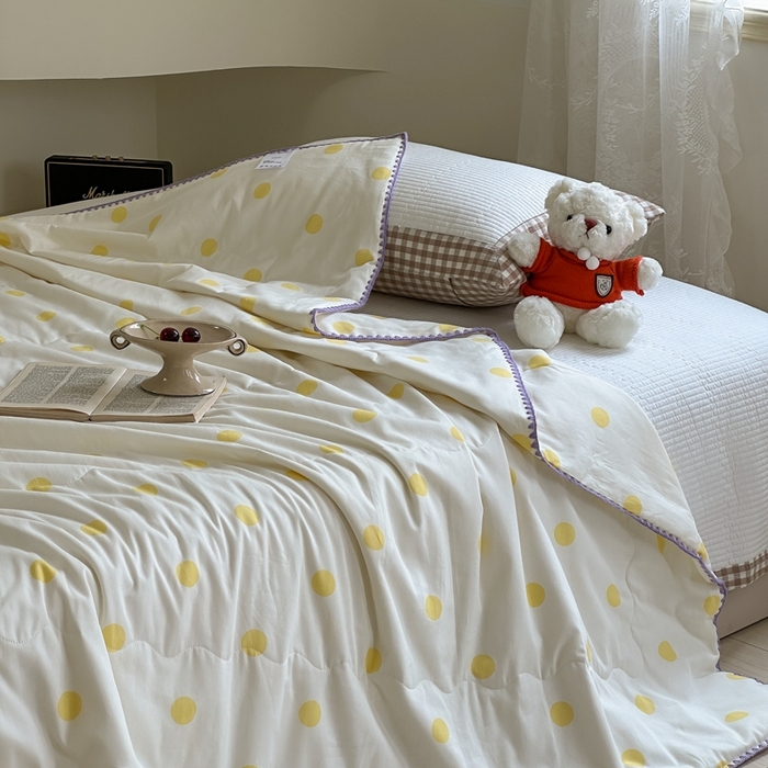 91家纺网 家纺一手货源 找家纺 洋铭区 2024新款贝壳边全棉印花夏被 黄小圆