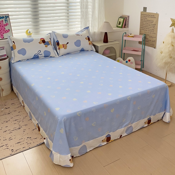 91家纺网 家纺一手货源 找家纺 乐童 2024新款直播爆款13070纯棉印花吊边款一字绣四件套-第七波 萌宠出动