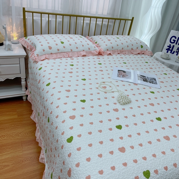 91家纺网 家纺一手货源 找家纺 暖居 2024新款夏季凉感云小棉森氧棉50棉50天丝床盖三件套 肉肉粉