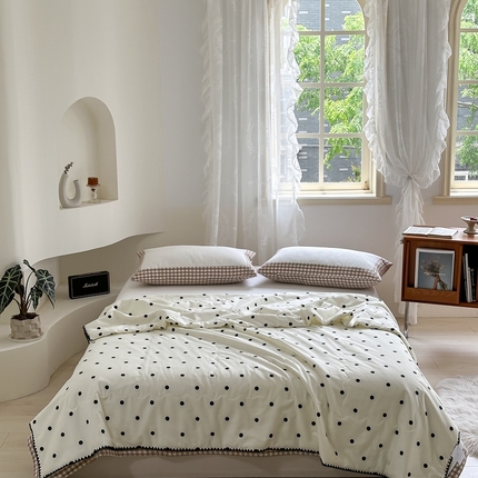 洋铭区 2024新款贝壳边全棉印花夏被 黑小圆