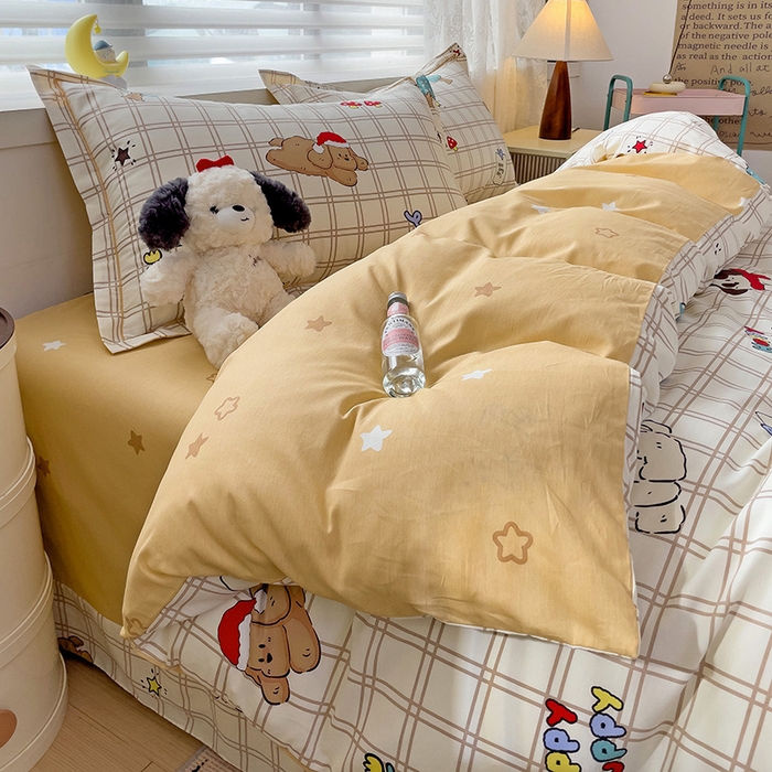 91家纺网 家纺一手货源 找家纺 乐童 2024新款直播爆款13070纯棉印花吊边款一字绣四件套-第七波 萌趣家族