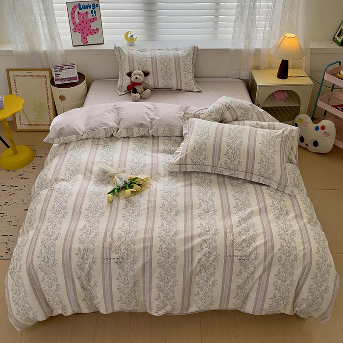 91家纺网 家纺一手货源 找家纺 乐童 2024新款直播爆款13070纯棉印花吊边款一字绣四件套-第七波 赫本风