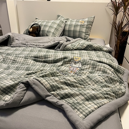 眠帛家居 2024新款水洗棉色织提花刺绣夏被四件套-安迪系列 安迪-灰绿+雾灰