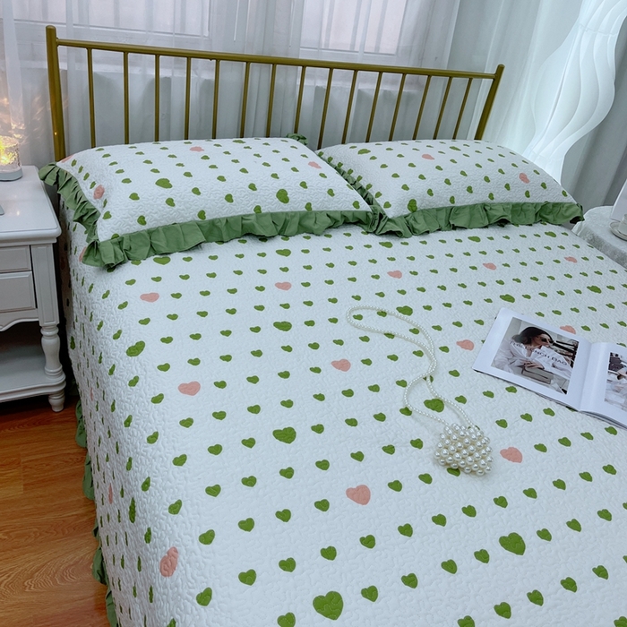 91家纺网 家纺一手货源 找家纺 暖居 2024新款夏季凉感云小棉森氧棉50棉50天丝床盖三件套 肉肉绿