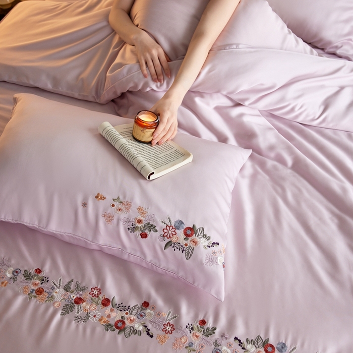 91家纺网 家纺一手货源 找家纺 云胡 2024新款进口莱赛尔纤维棉四件套-四月 安琪紫