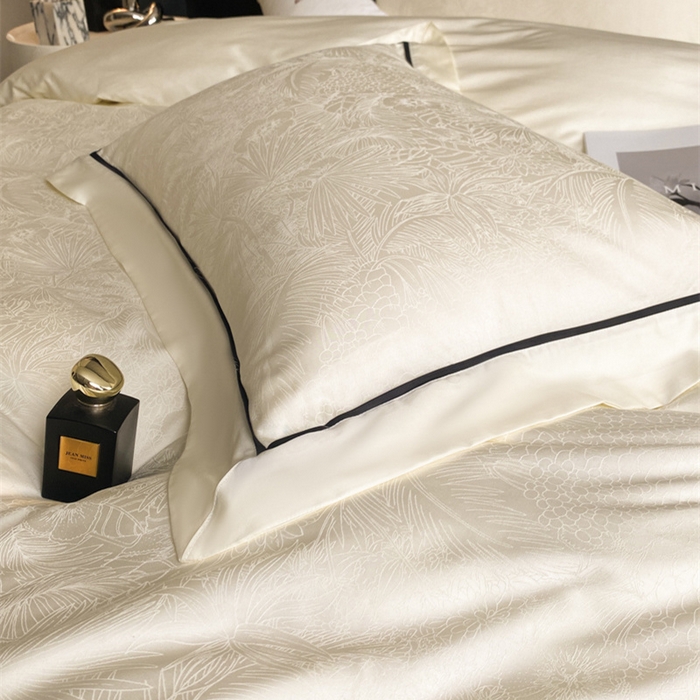 91家纺网 家纺一手货源 找家纺 魅都 2025新款天丝棉提花热带雨林四件套 奶油白