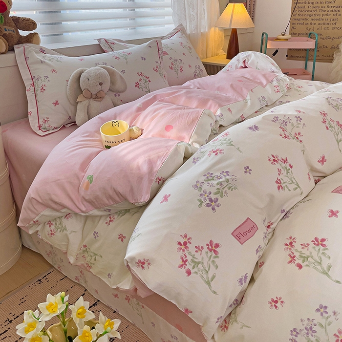 91家纺网 家纺一手货源 找家纺 乐童 2024新款直播爆款13070纯棉印花吊边款一字绣四件套-第七波 恋爱花束