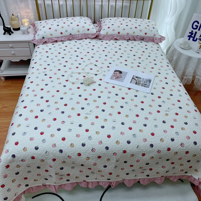 91家纺网 家纺一手货源 找家纺 暖居 2024新款夏季凉感云小棉森氧棉50棉50天丝床盖三件套 草莓芝士