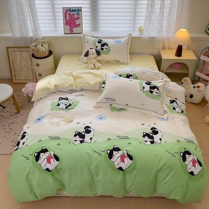 91家纺网 家纺一手货源 找家纺 乐童 2024新款直播爆款13070纯棉印花吊边款一字绣四件套-第七波 淘气喵