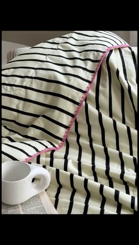 91家纺网 家纺一手货源 找家纺 洋铭区 2024新款贝壳边全棉印花夏被 黑小条