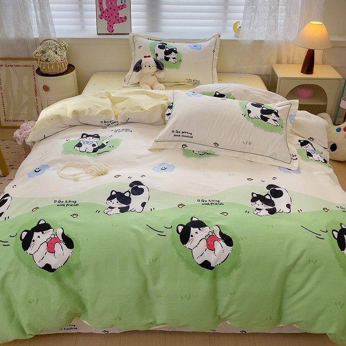 91家纺网 家纺一手货源 找家纺 乐童 2024新款直播爆款13070纯棉印花吊边款一字绣四件套-第七波 淘气喵