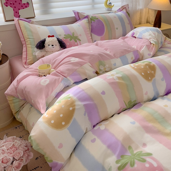 91家纺网 家纺一手货源 找家纺 乐童 2024新款直播爆款13070纯棉印花吊边款一字绣四件套-第七波 爱的萌约