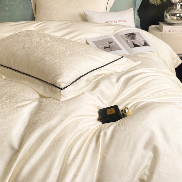 91家纺网 家纺一手货源 找家纺 魅都 2025新款天丝棉提花热带雨林四件套 奶油白