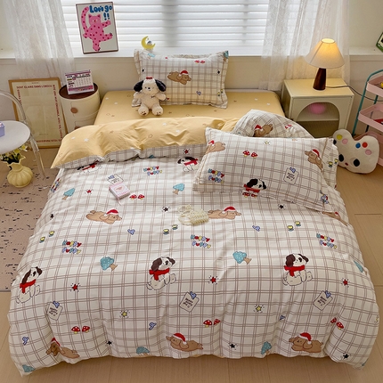 91家纺网 家纺一手货源 找家纺 乐童 2024新款直播爆款13070纯棉印花吊边款一字绣四件套-第七波 萌趣家族