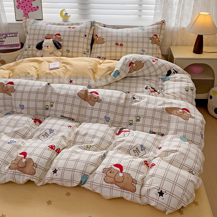 乐童 2024新款直播爆款13070纯棉印花吊边款一字绣四件套-第七波 萌趣家族