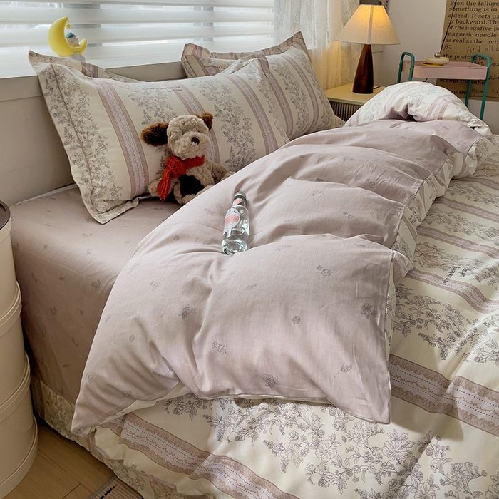 91家纺网 家纺一手货源 找家纺 乐童 2024新款直播爆款13070纯棉印花吊边款一字绣四件套-第七波 赫本风