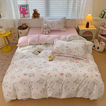 91家纺网 家纺一手货源 找家纺 乐童 2024新款直播爆款13070纯棉印花吊边款一字绣四件套-第七波 恋爱花束