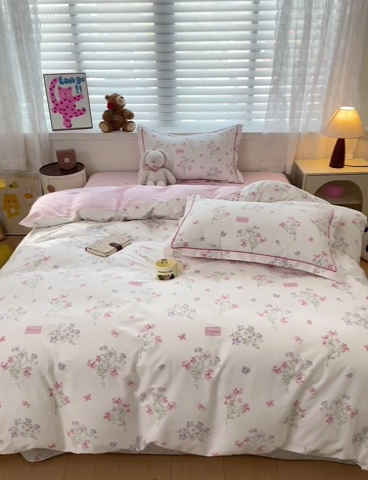 91家纺网 家纺一手货源 找家纺 乐童 2024新款直播爆款13070纯棉印花吊边款一字绣四件套-第七波 恋爱花束