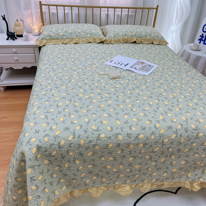 91家纺网 家纺一手货源 找家纺 暖居 2024新款夏季凉感云小棉森氧棉50棉50天丝床盖三件套 柠檬绿