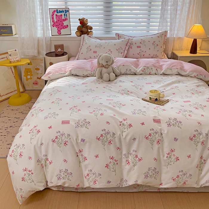 91家纺网 家纺一手货源 找家纺 乐童 2024新款直播爆款13070纯棉印花吊边款一字绣四件套-第七波 恋爱花束