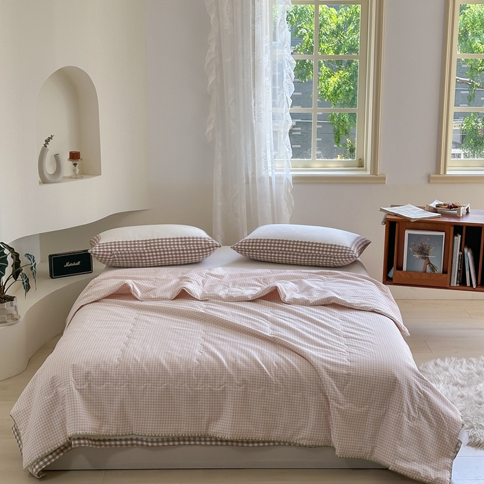 91家纺网 家纺一手货源 找家纺 洋铭区 2024新款贝壳边全棉印花夏被 杏小格