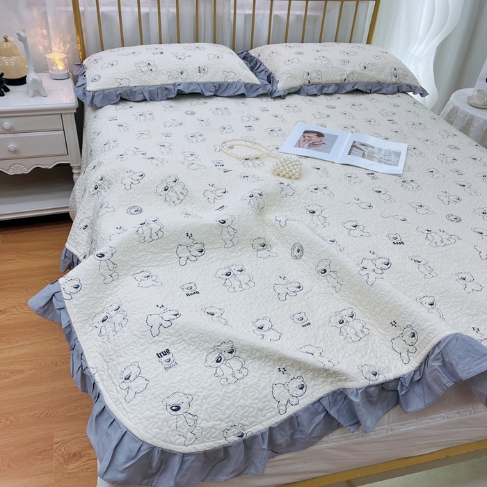 91家纺网 家纺一手货源 找家纺 暖居 2024新款夏季凉感云小棉森氧棉50棉50天丝床盖三件套 太空熊