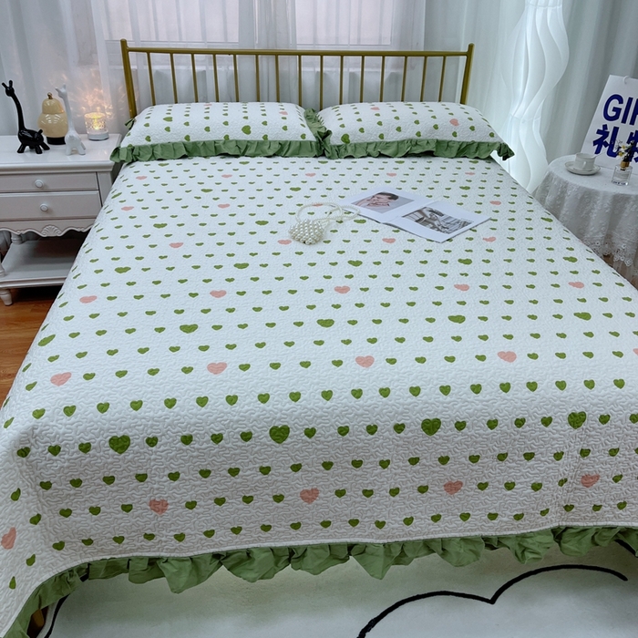 91家纺网 家纺一手货源 找家纺 暖居 2024新款夏季凉感云小棉森氧棉50棉50天丝床盖三件套 肉肉绿