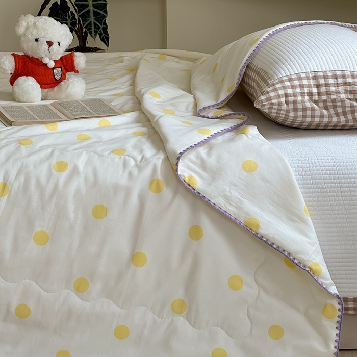 91家纺网 家纺一手货源 找家纺 洋铭区 2024新款贝壳边全棉印花夏被 黄小圆