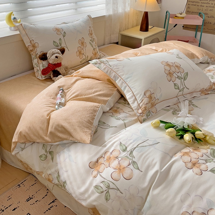 91家纺网 家纺一手货源 找家纺 乐童 2024新款直播爆款13070纯棉印花吊边款一字绣四件套-第七波 百香茶樱