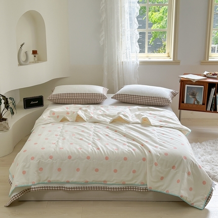 洋铭区 2024新款贝壳边全棉印花夏被 粉小圆