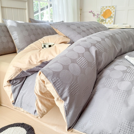 菡宝 2024新款全棉色织小提花四件套 圆圈灰