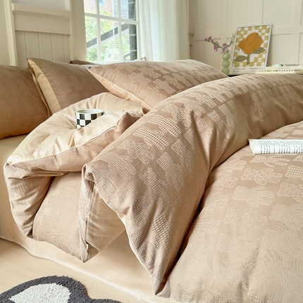 菡宝 2024新款全棉色织小提花四件套 暴力熊卡其