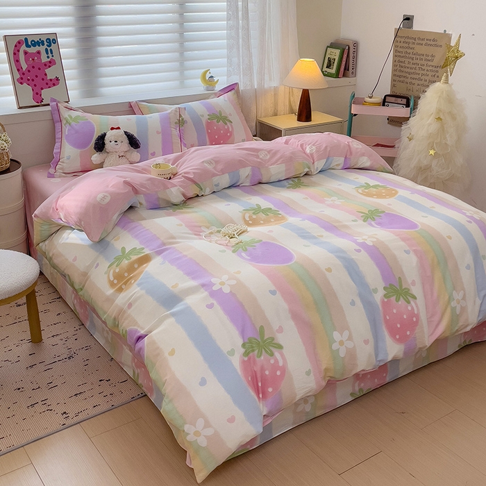 91家纺网 家纺一手货源 找家纺 乐童 2024新款直播爆款13070纯棉印花吊边款一字绣四件套-第七波 爱的萌约