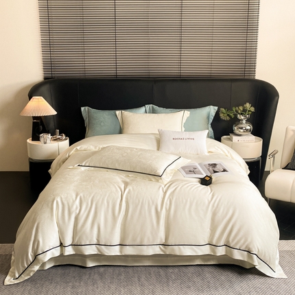 魅都 2025新款天丝棉提花热带雨林四件套 奶油白