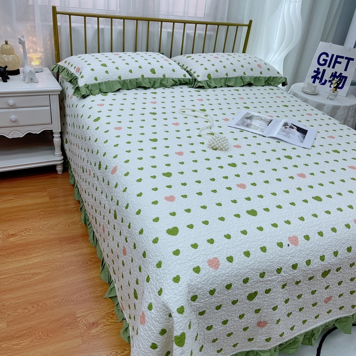 91家纺网 家纺一手货源 找家纺 暖居 2024新款夏季凉感云小棉森氧棉50棉50天丝床盖三件套 肉肉绿