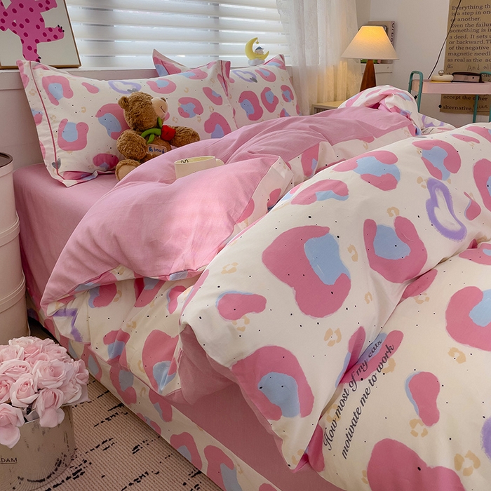 91家纺网 家纺一手货源 找家纺 乐童 2024新款直播爆款13070纯棉印花吊边款一字绣四件套-第七波 漫语红