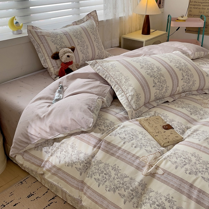 91家纺网 家纺一手货源 找家纺 乐童 2024新款直播爆款13070纯棉印花吊边款一字绣四件套-第七波 赫本风