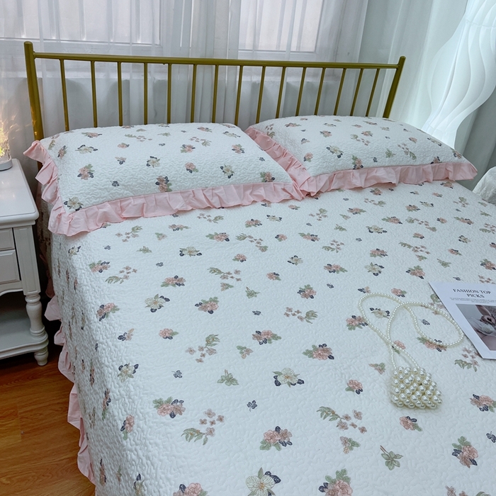 91家纺网 家纺一手货源 找家纺 暖居 2024新款夏季凉感云小棉森氧棉50棉50天丝床盖三件套 町花粉